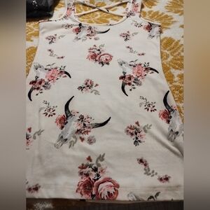 🇺🇸 Clearance 🇺🇸Wishful Park Floral Skull Print Tank Top - Cream and Pink